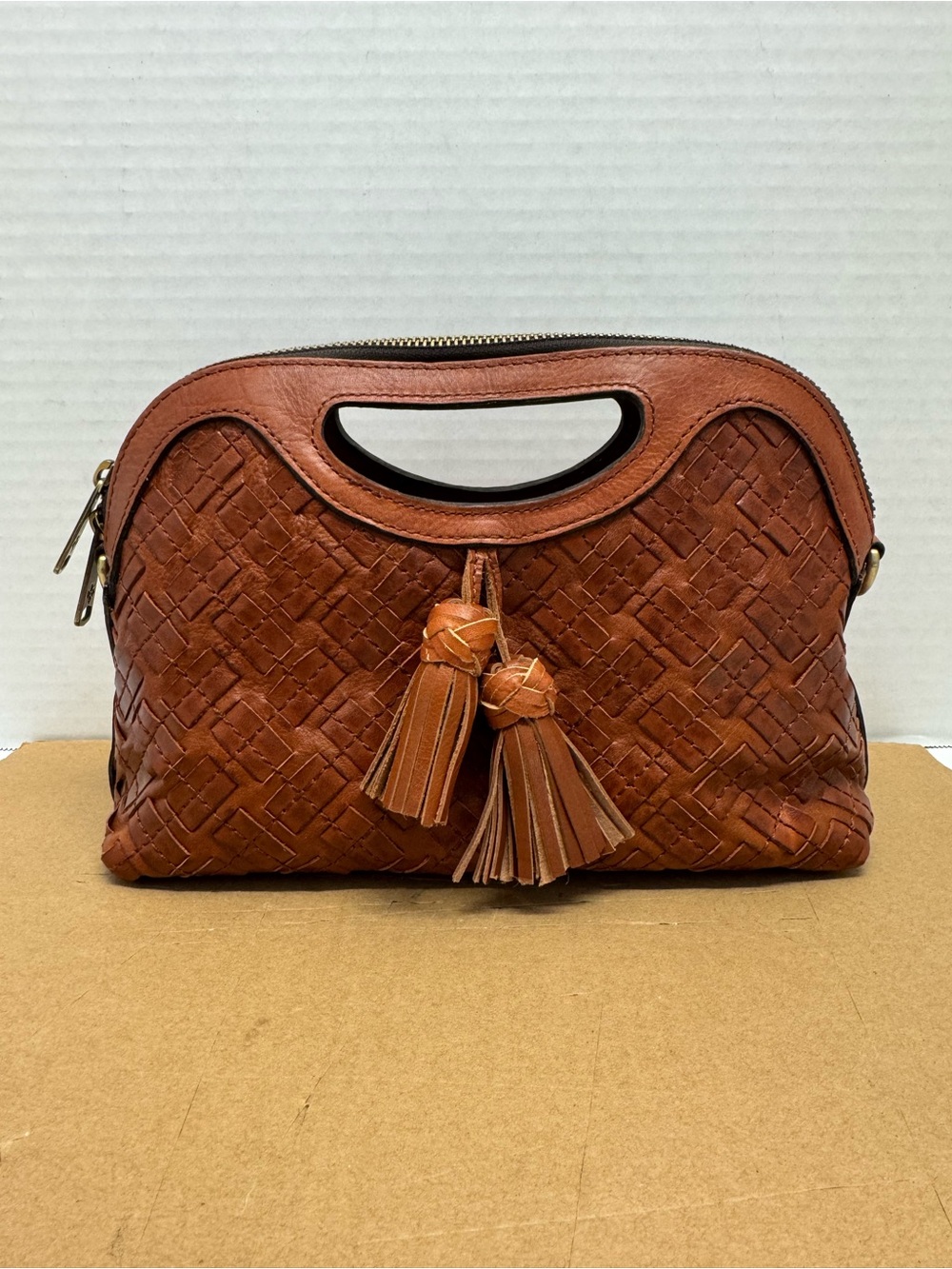Patricia Nash Sora Braided Stitch Leather Cutout Satchel